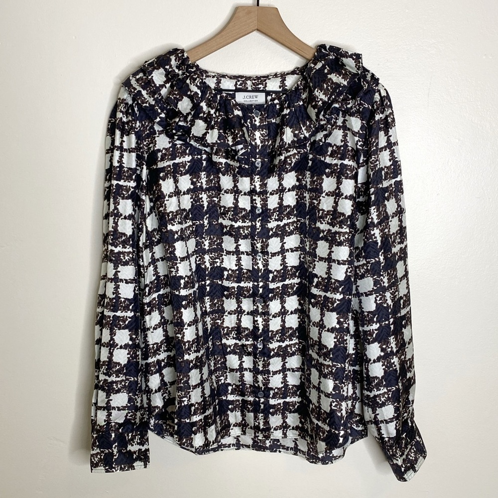 J Crew Collection Silk Twill Ruffle Collar Blouse